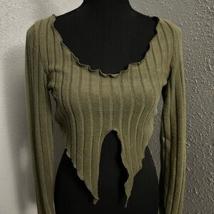Olive Green Ribbed Long Sleeve Top